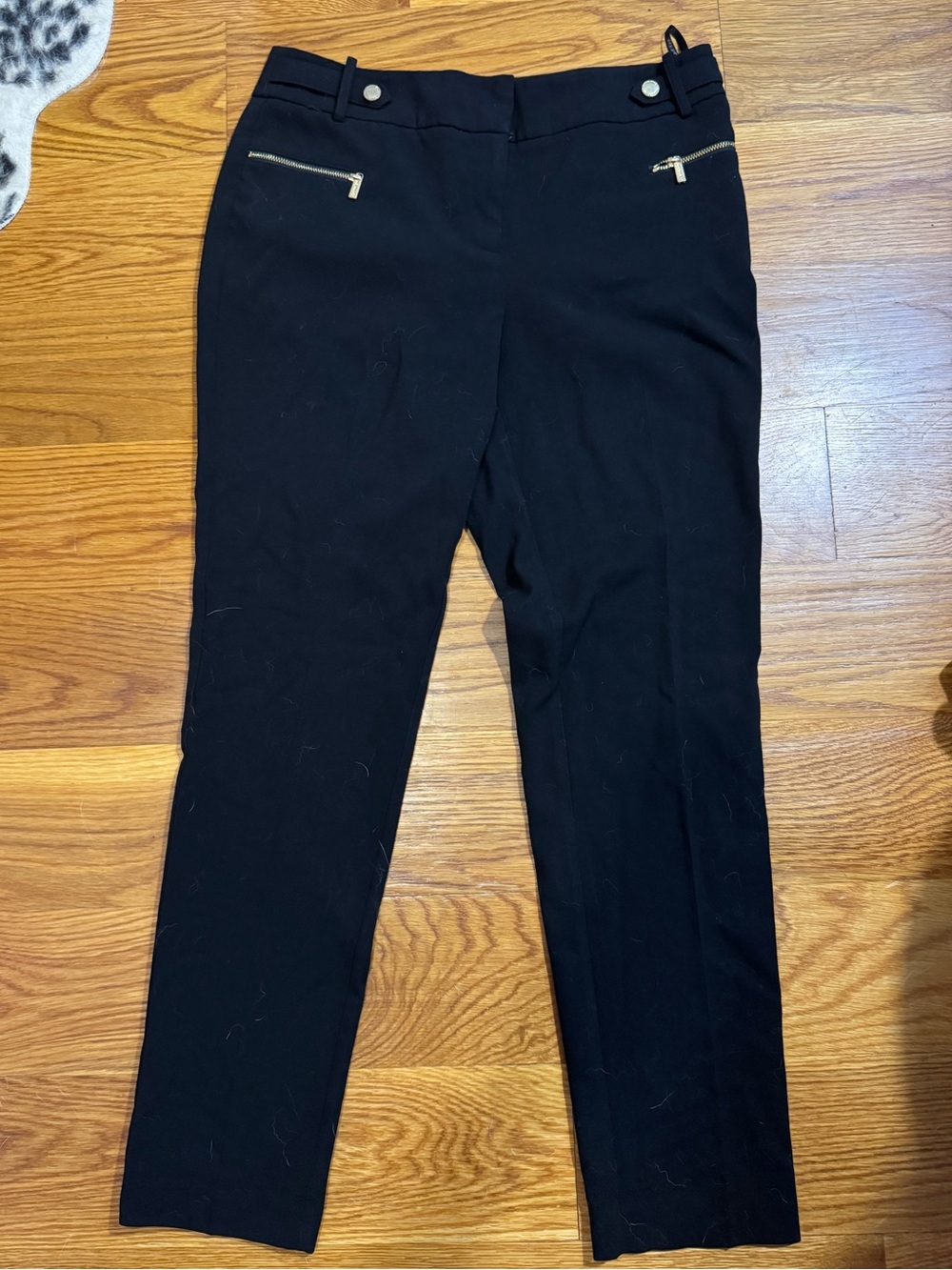 Calvin Klein Black Straight-Leg Ponte Pants with Gold Zippers